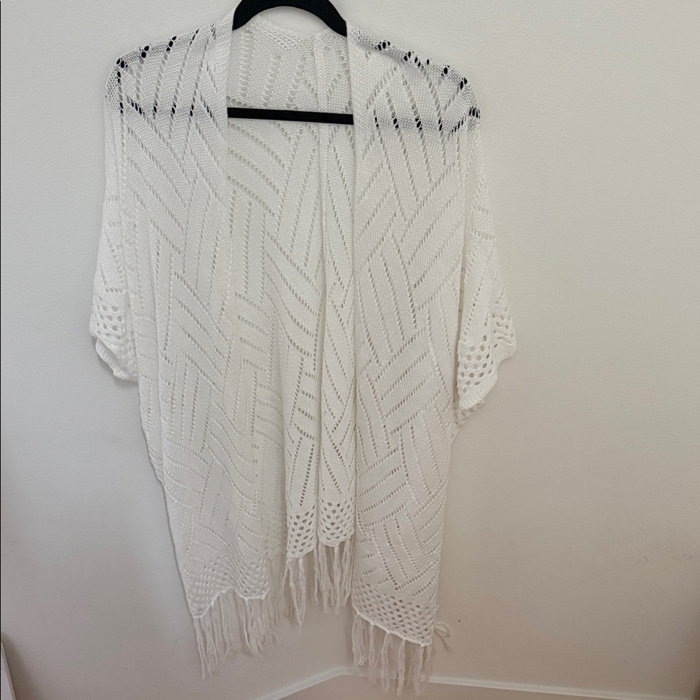 Coco + Carmen White Crochet Fringe Cardigan